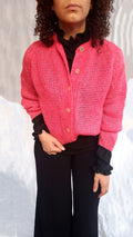 Vintage Hot Pink Hand Knitted Wool Cardigan