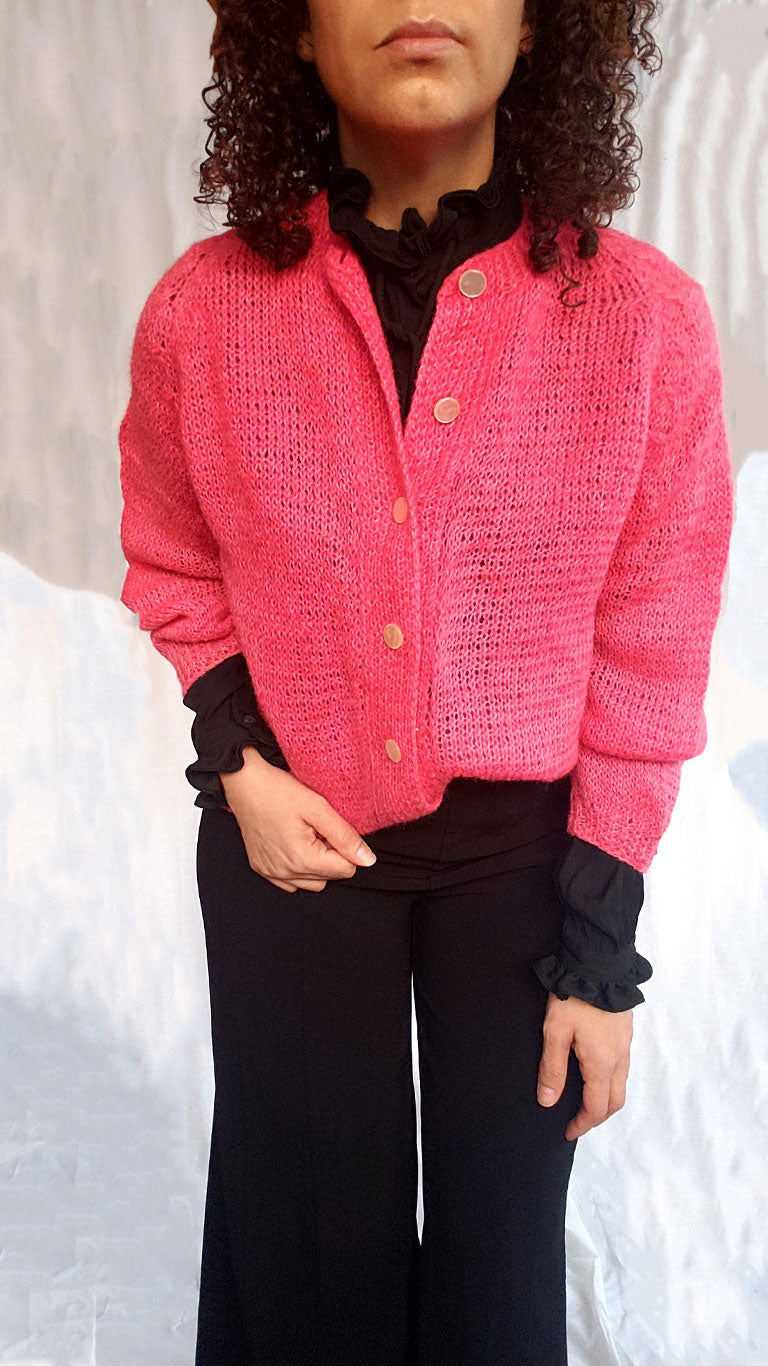 Vintage Hot Pink Hand Knitted Wool Cardigan