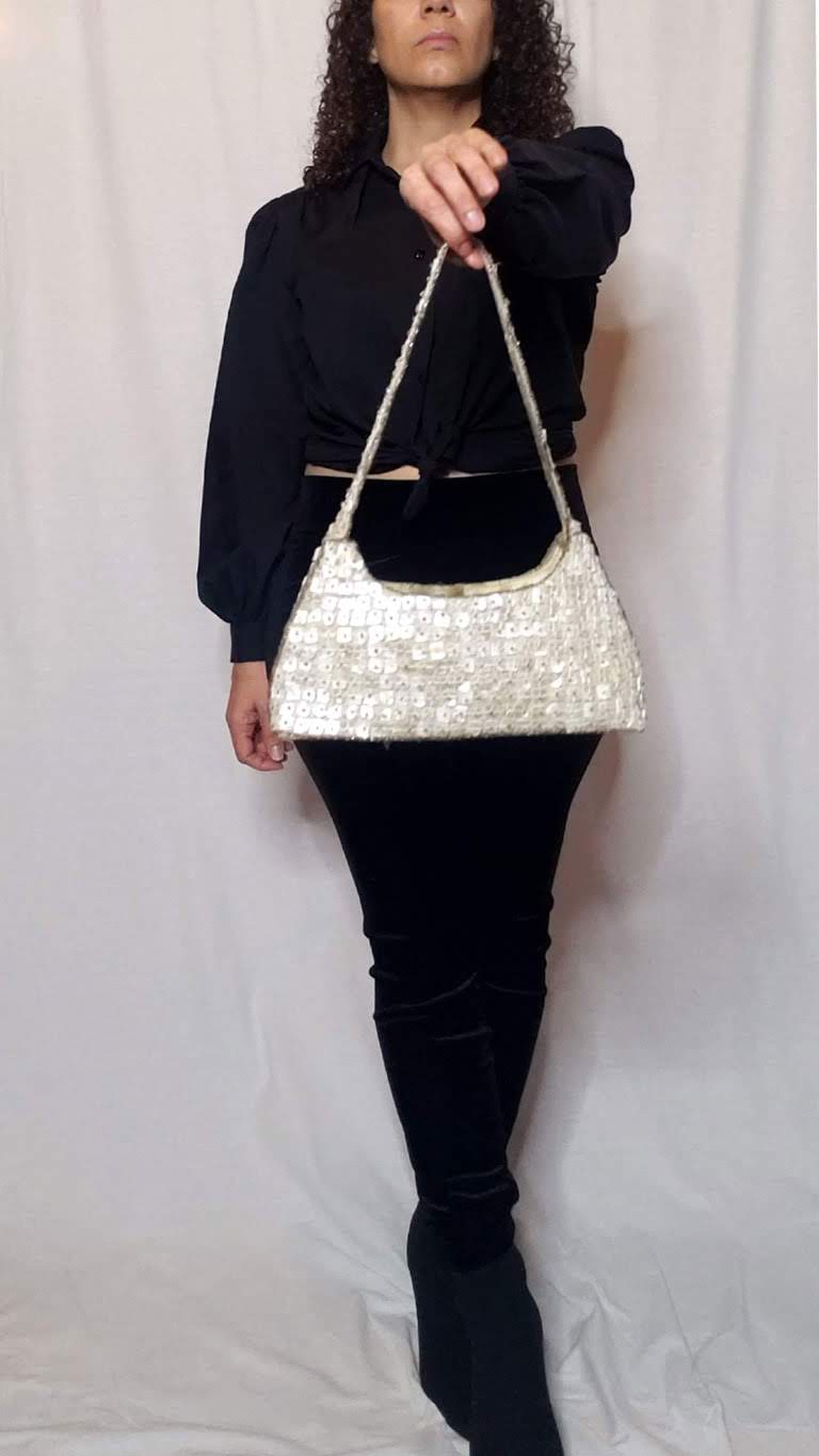 La Regale Sequin Bead Shoulder Clutch,Black,one size: Handbags