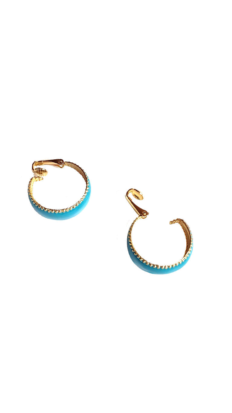Vintage 80s Teal & Gold Hoop Earrings