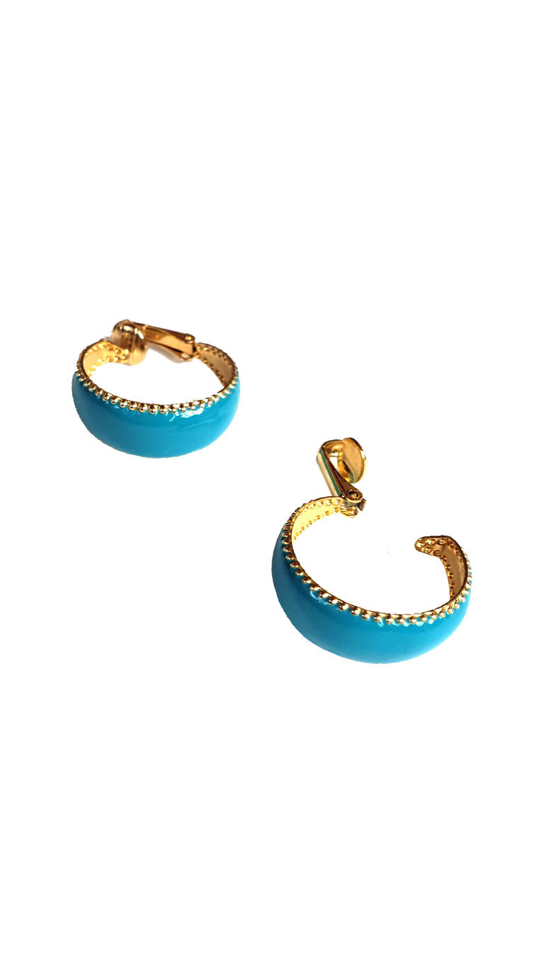 Vintage 80s Teal & Gold Hoop Earrings
