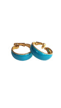 Vintage 80s Teal & Gold Hoop Earrings