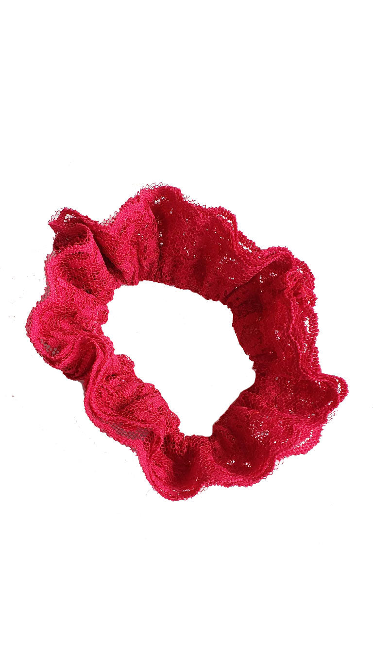 Vintage Hot Pink Lace Scrap Scrunchies