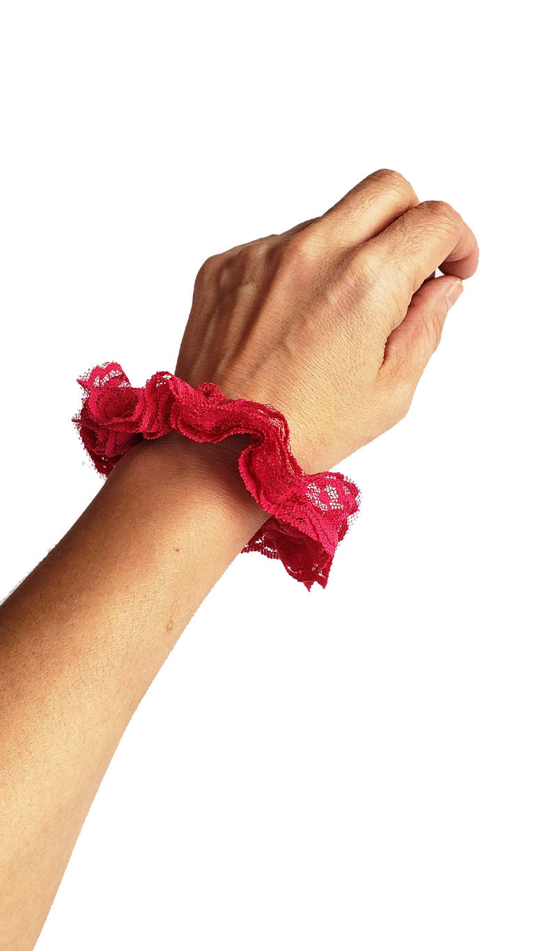 Vintage Hot Pink Lace Scrap Scrunchies