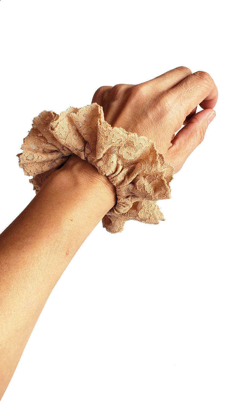 Vintage Mocha Lace Scrap Scrunchies