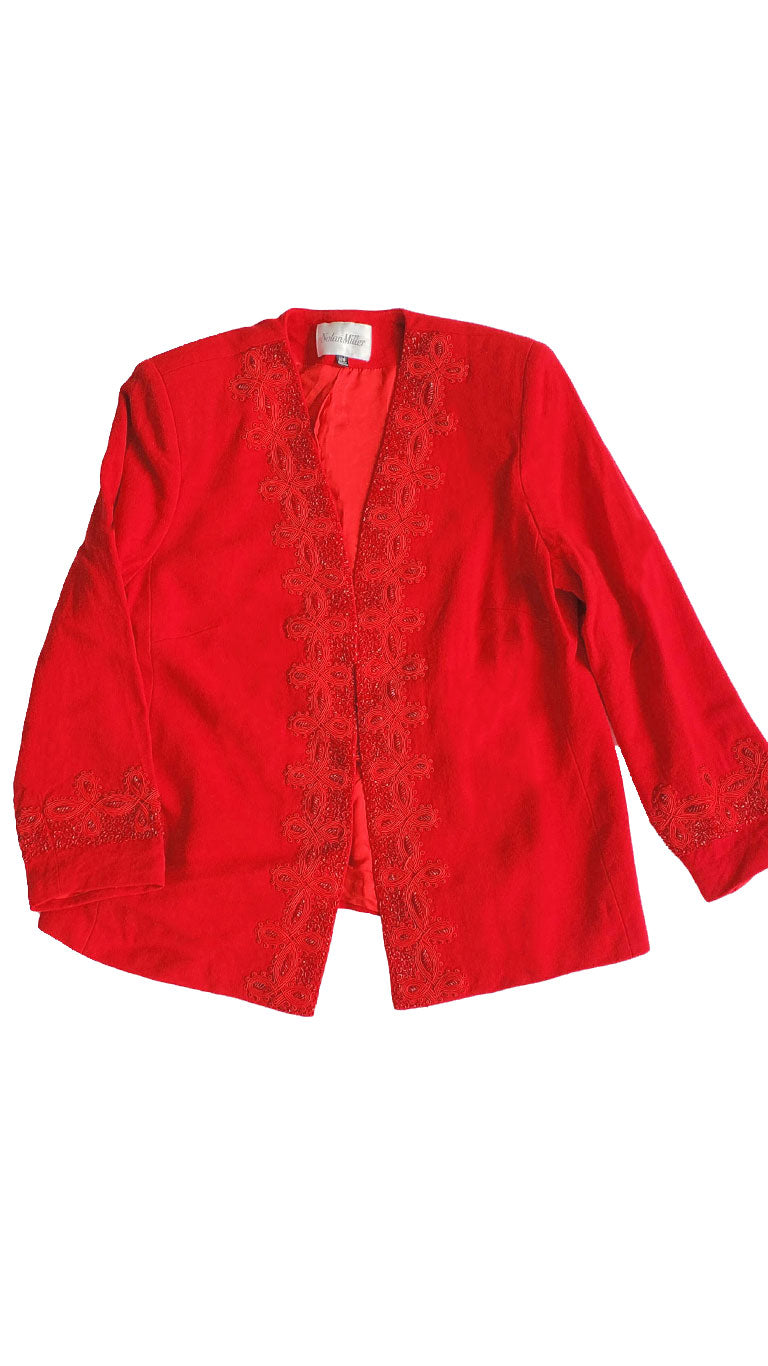 Vintage Nolan Red Beaded Blazer