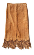Tan Suede Long Fringe Skirt