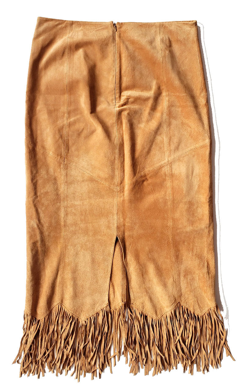 Tan Suede Long Fringe Skirt