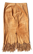 Tan Suede Long Fringe Skirt