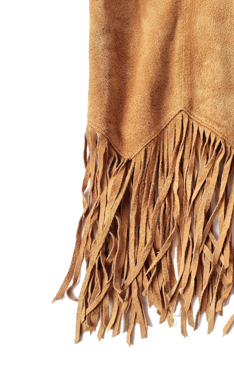 Tan Suede Long Fringe Skirt