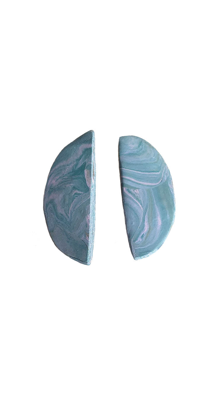 Handmade Half Moon Polymer Clay Earrings - Periwinkle/Teal Marble