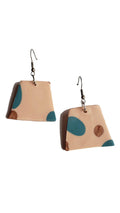 Handmade Large Polymer Clay Dangle Earrings - Beige/Teal/Copper