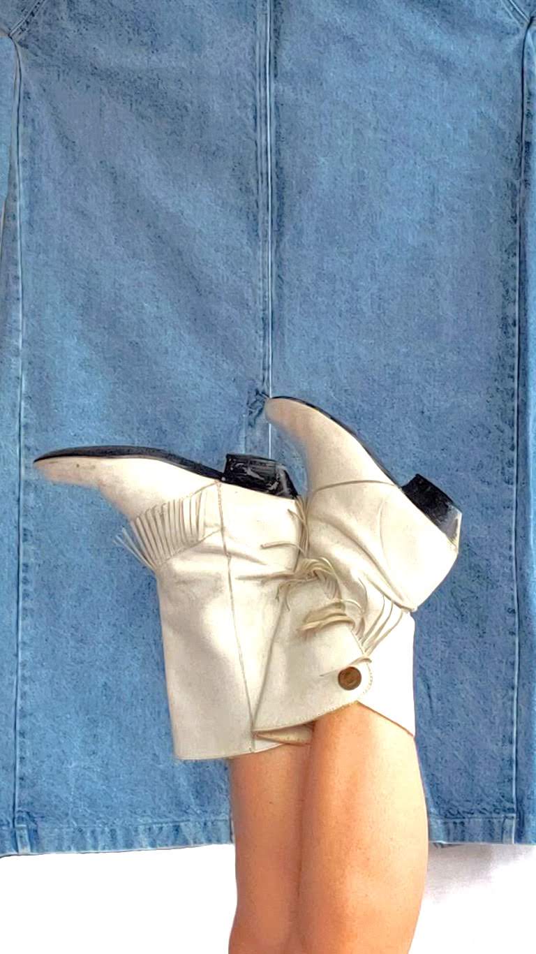Rare 80s White Fringe Western Boots