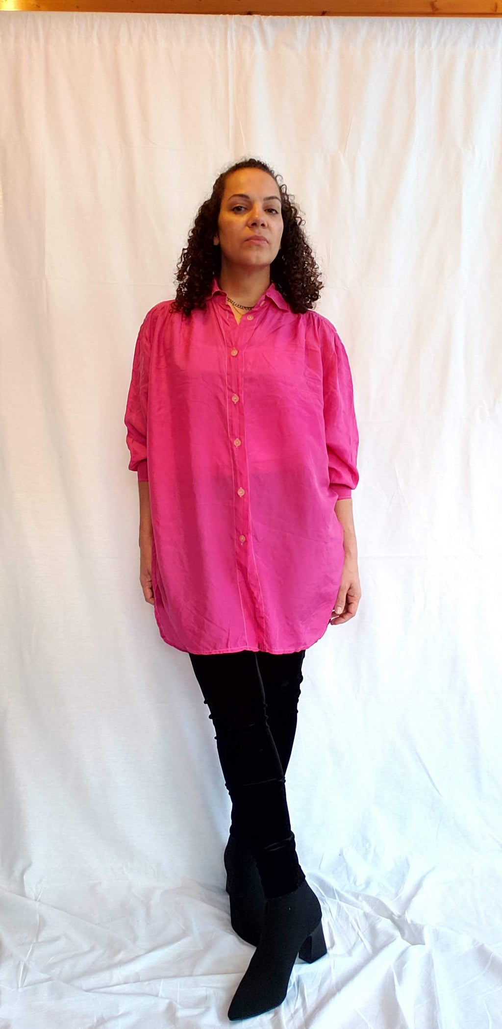 90s Passport Hot Pink Silk Buttondown Tunic