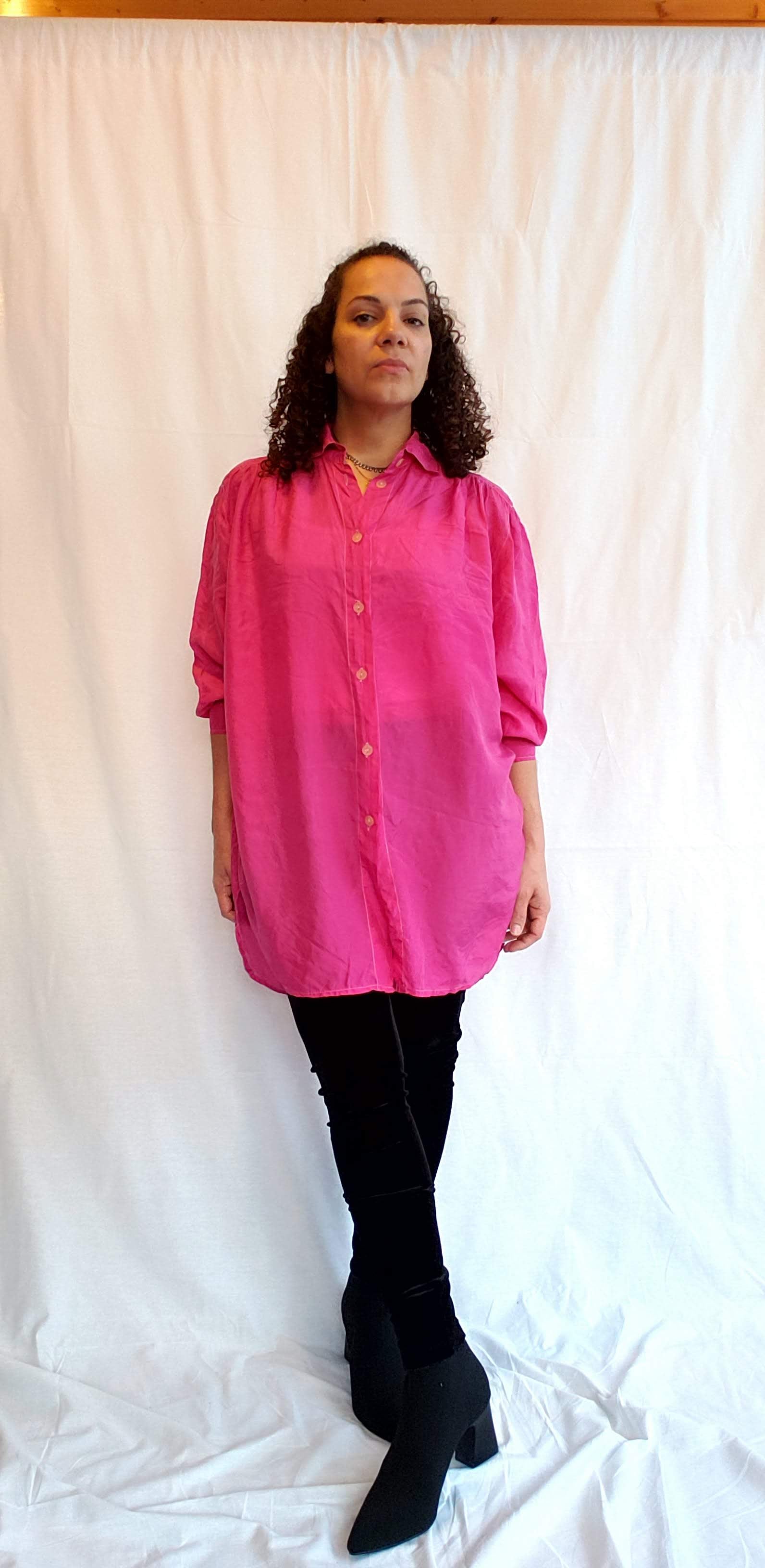 90s Passport Hot Pink Silk Buttondown Tunic