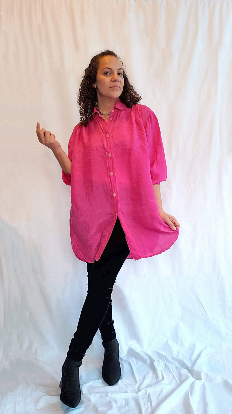 90s Passport Hot Pink Silk Buttondown Tunic