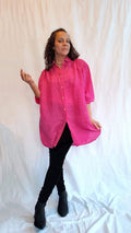 90s Passport Hot Pink Silk Buttondown Tunic