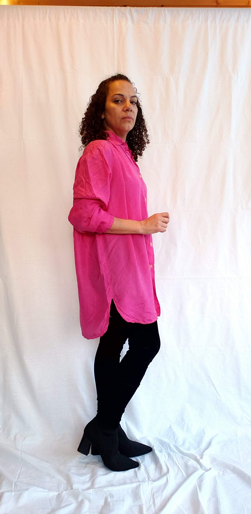 90s Passport Hot Pink Silk Buttondown Tunic