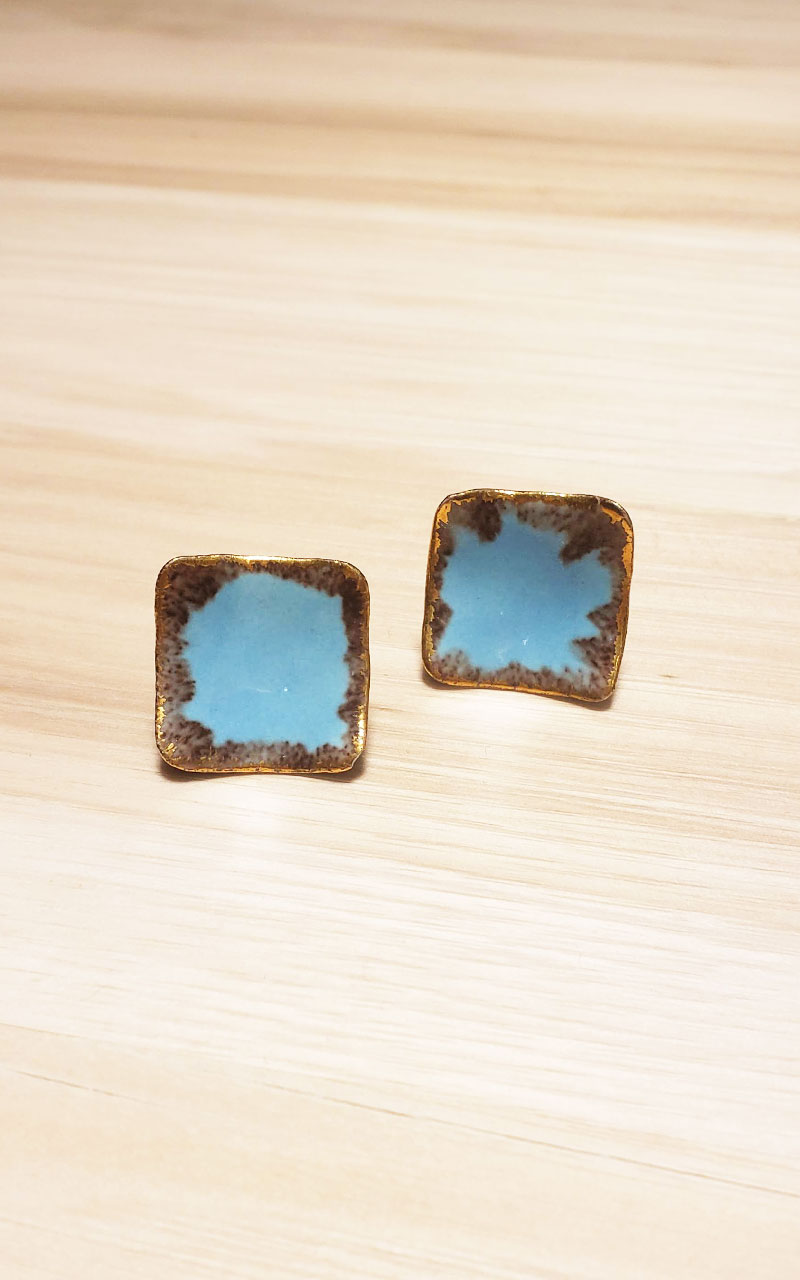 Vintage Teal/Bronze Ceramic Screw Back Earrings