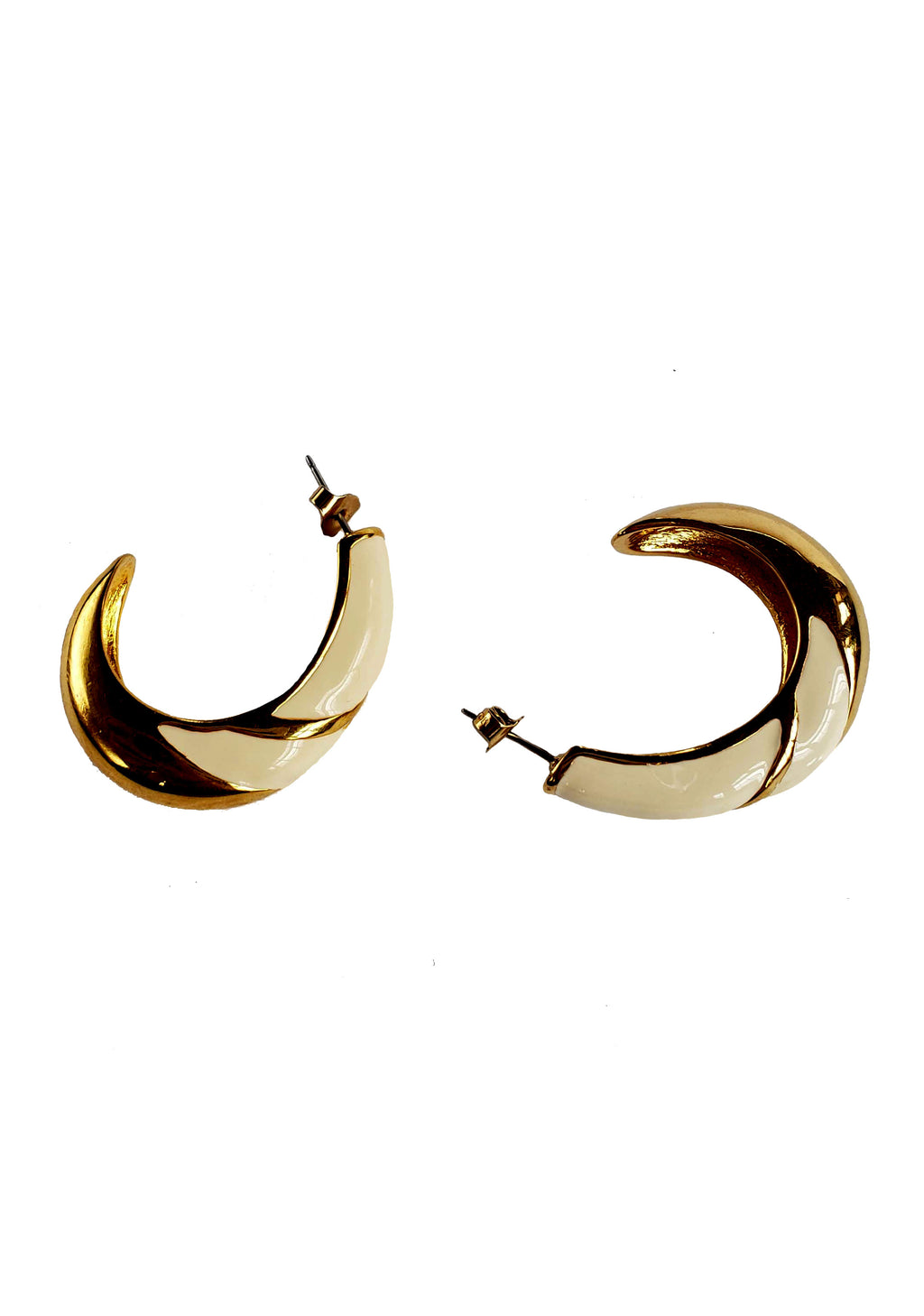80s Cream & Gold Enamel Scoop Earrings