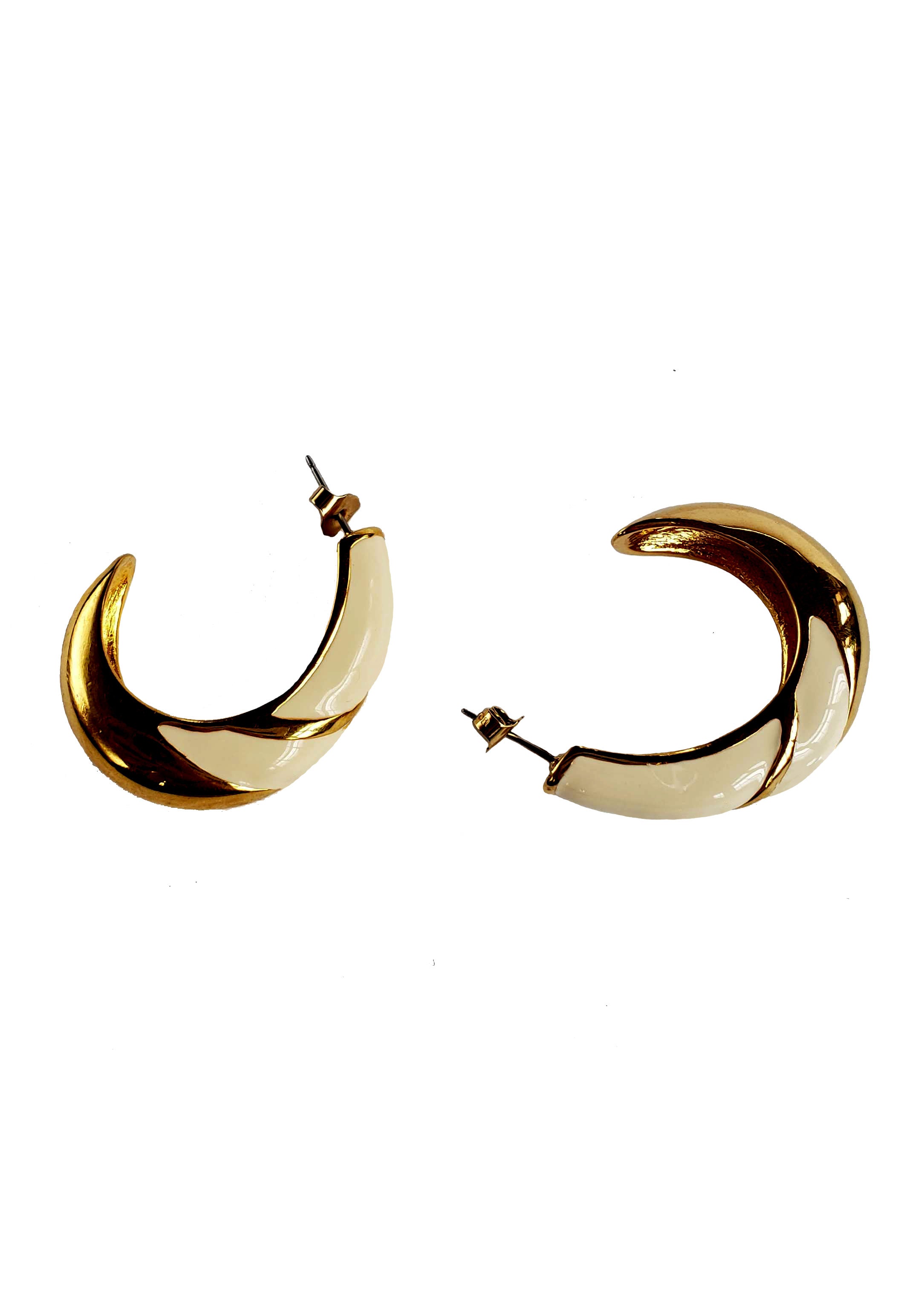 80s Cream & Gold Enamel Scoop Earrings