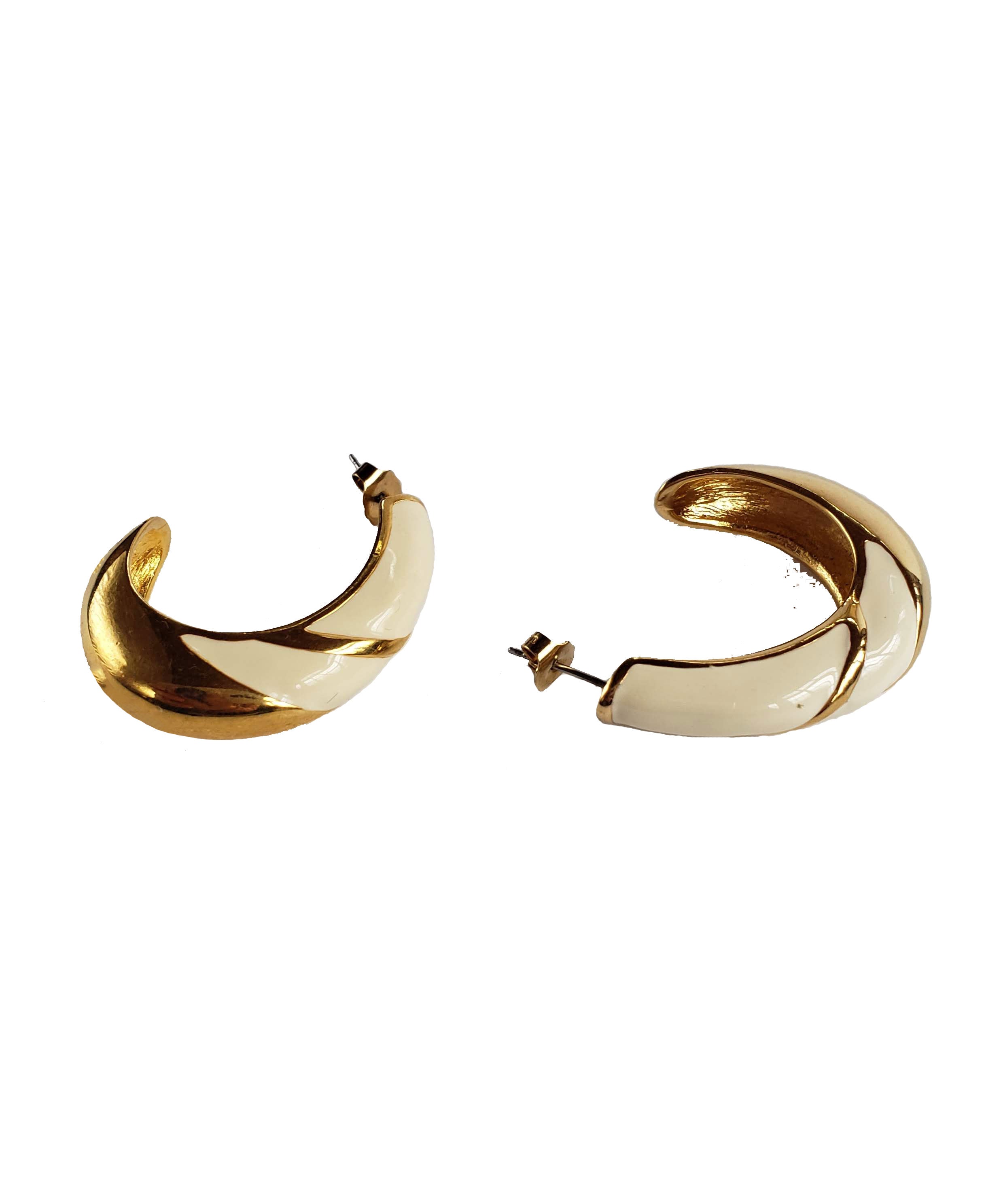 80s Cream & Gold Enamel Scoop Earrings