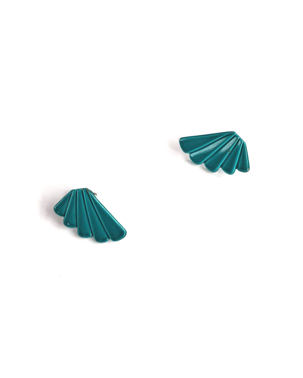 80s Bright Teal Fan Earrings
