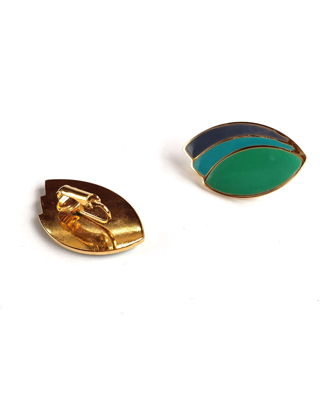 80s Green, Teal & Periwinkle Enamel Clip-on Earrings