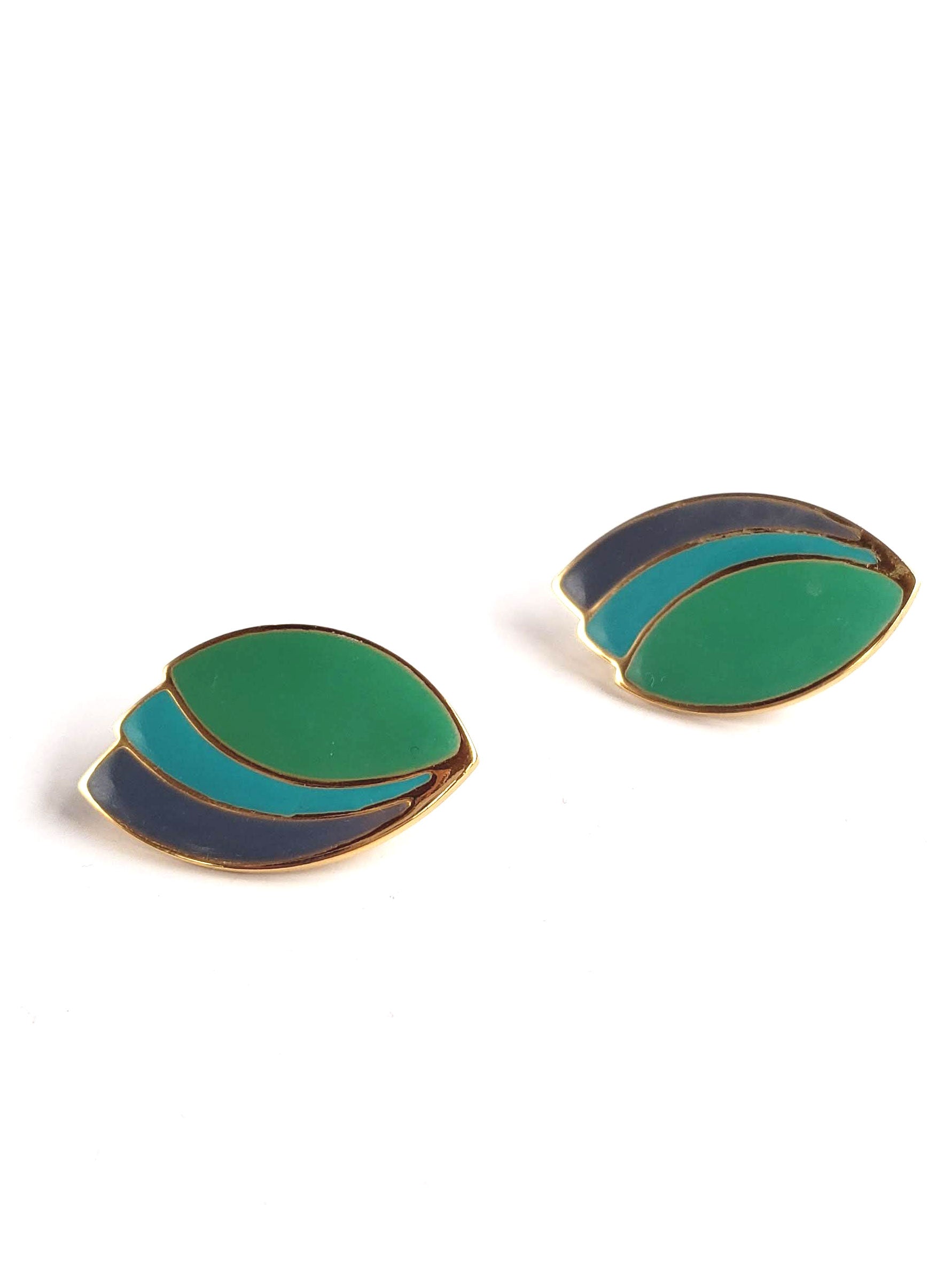 80s Green, Teal & Periwinkle Enamel Clip-on Earrings