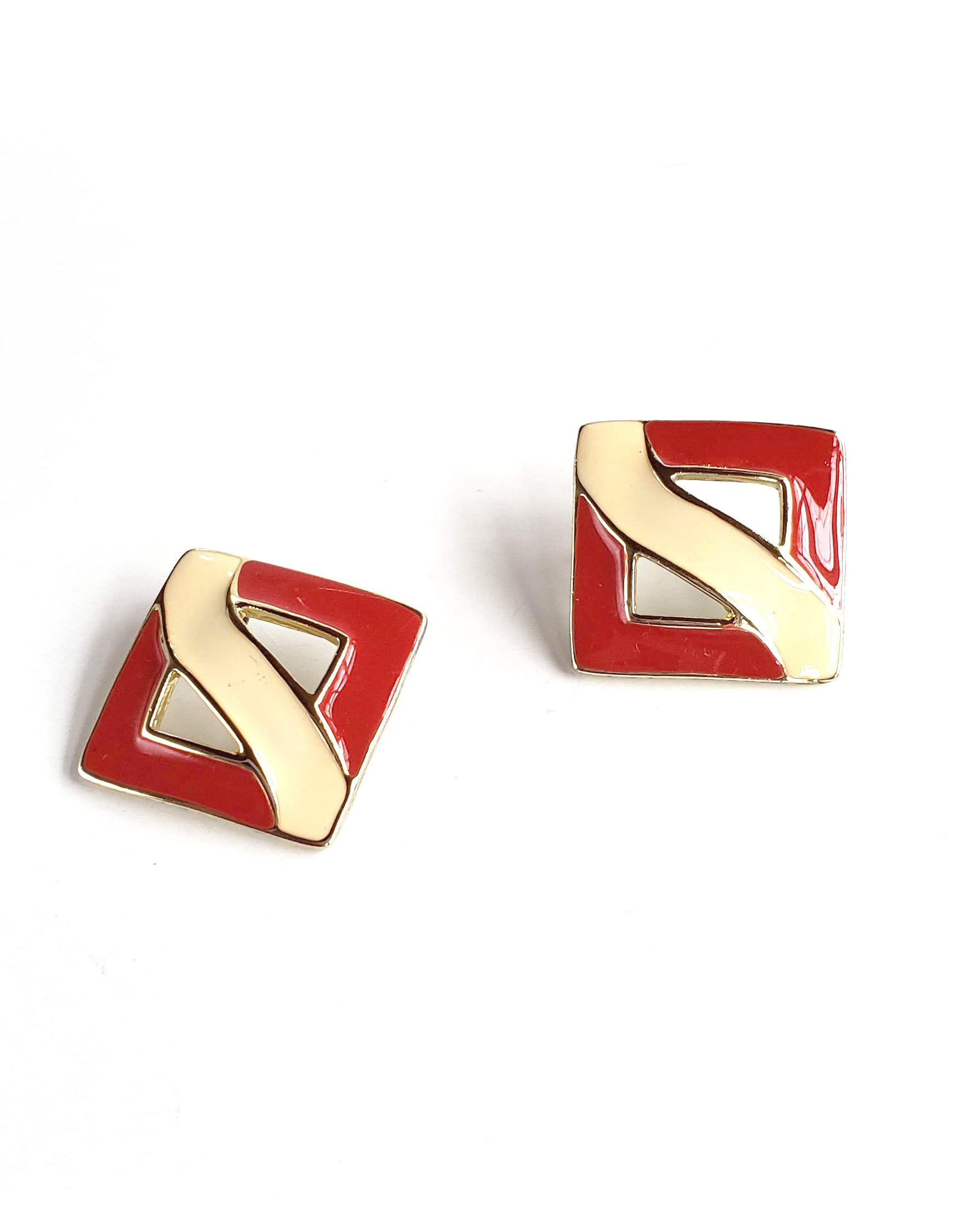 80s Red & Cream Enamel Earrings