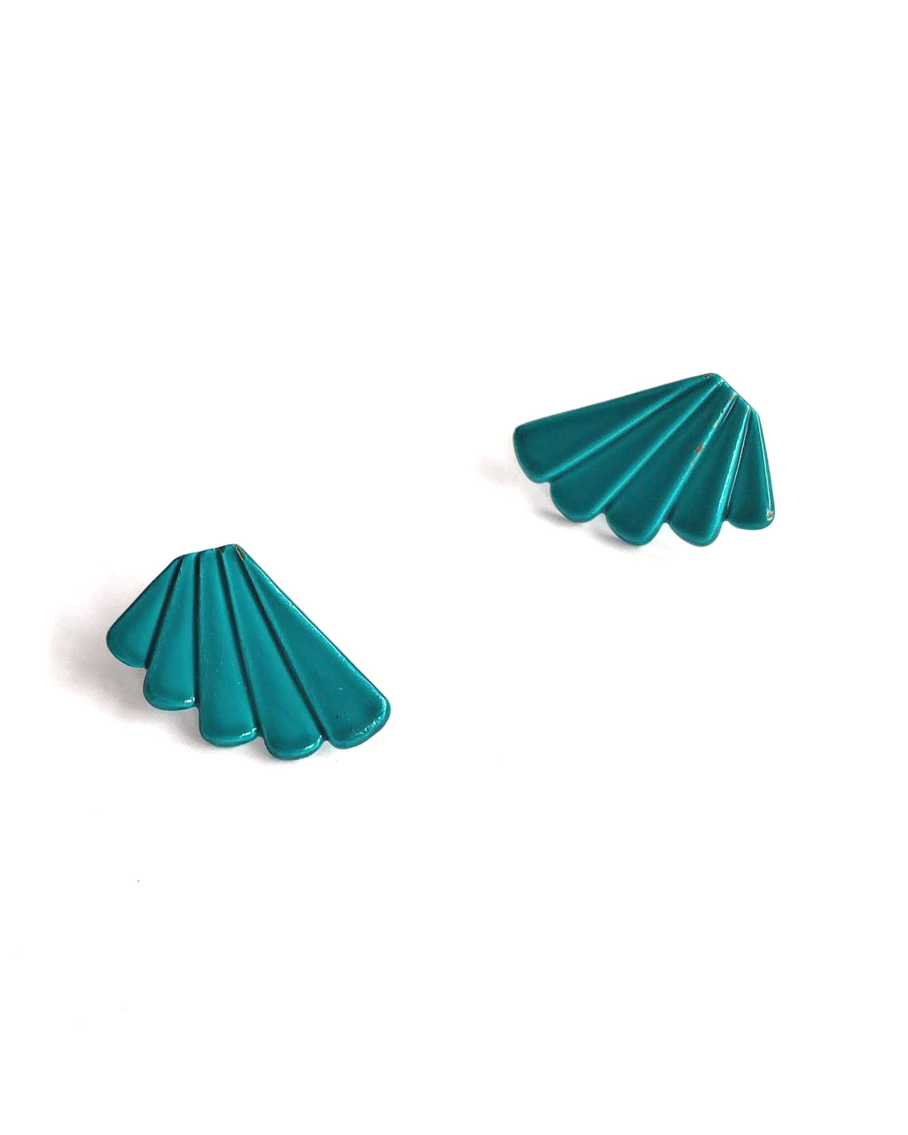 80s Bright Teal Fan Earrings