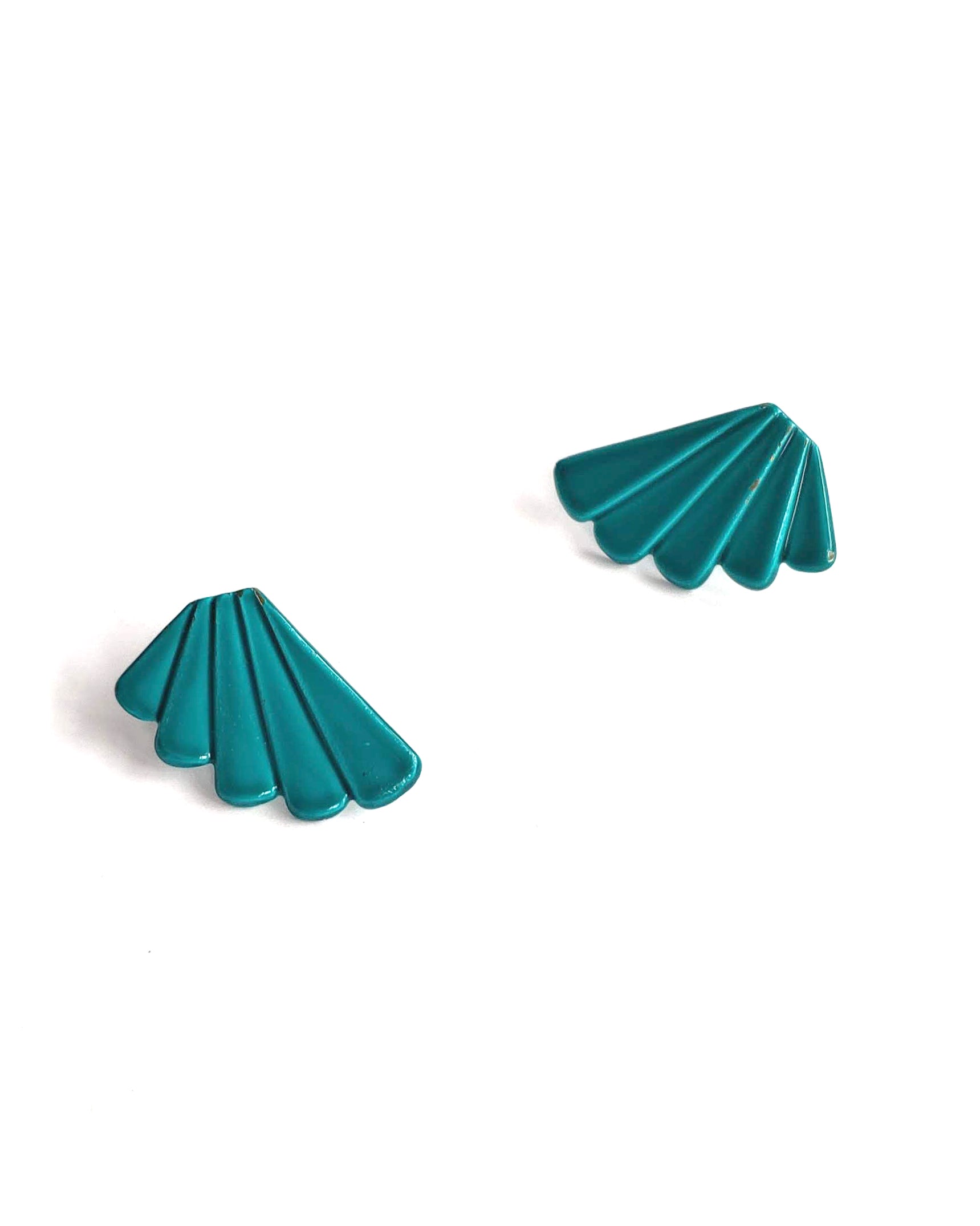80s Bright Teal Fan Earrings