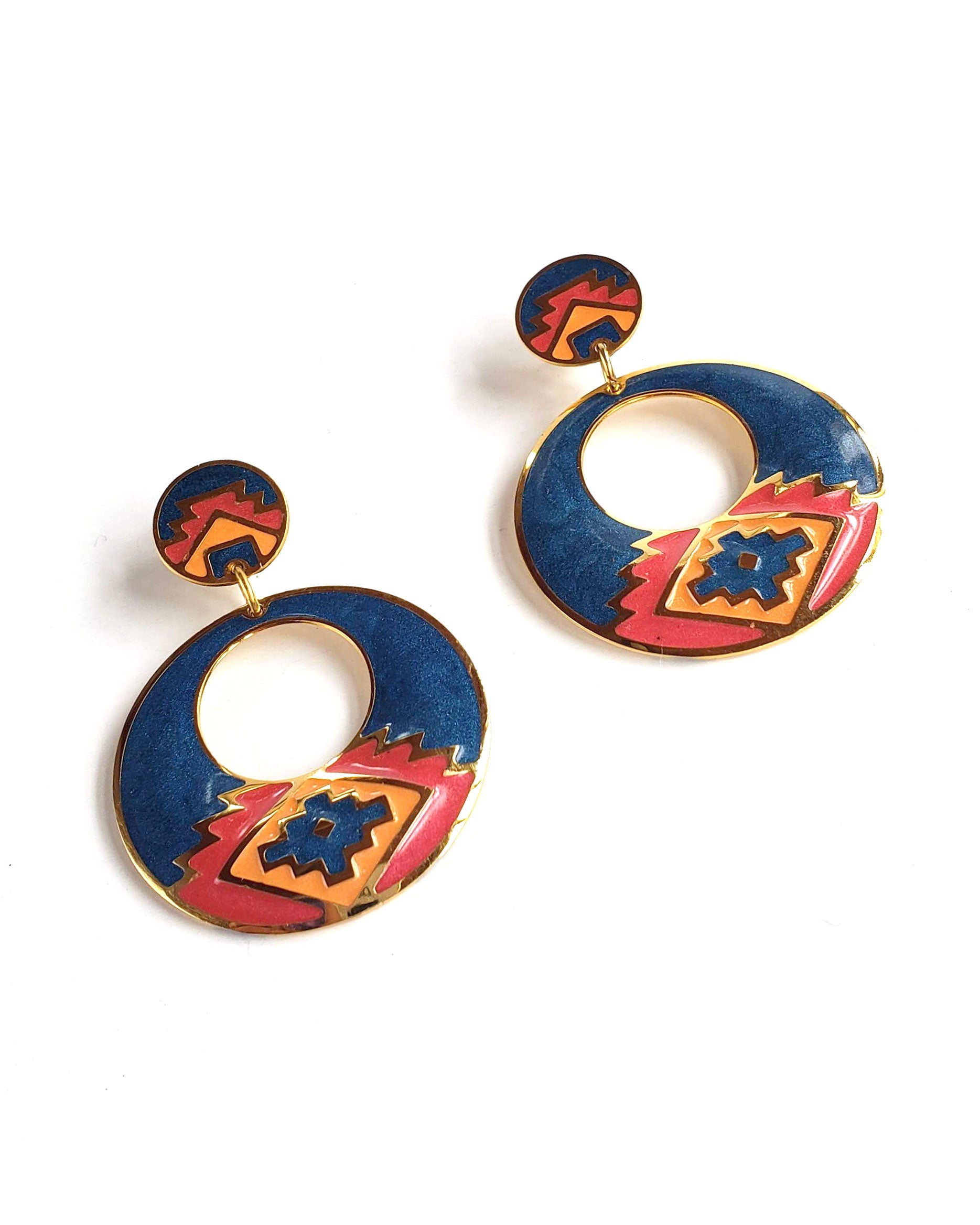 90s Southwest Aztec Enamel Earrings
