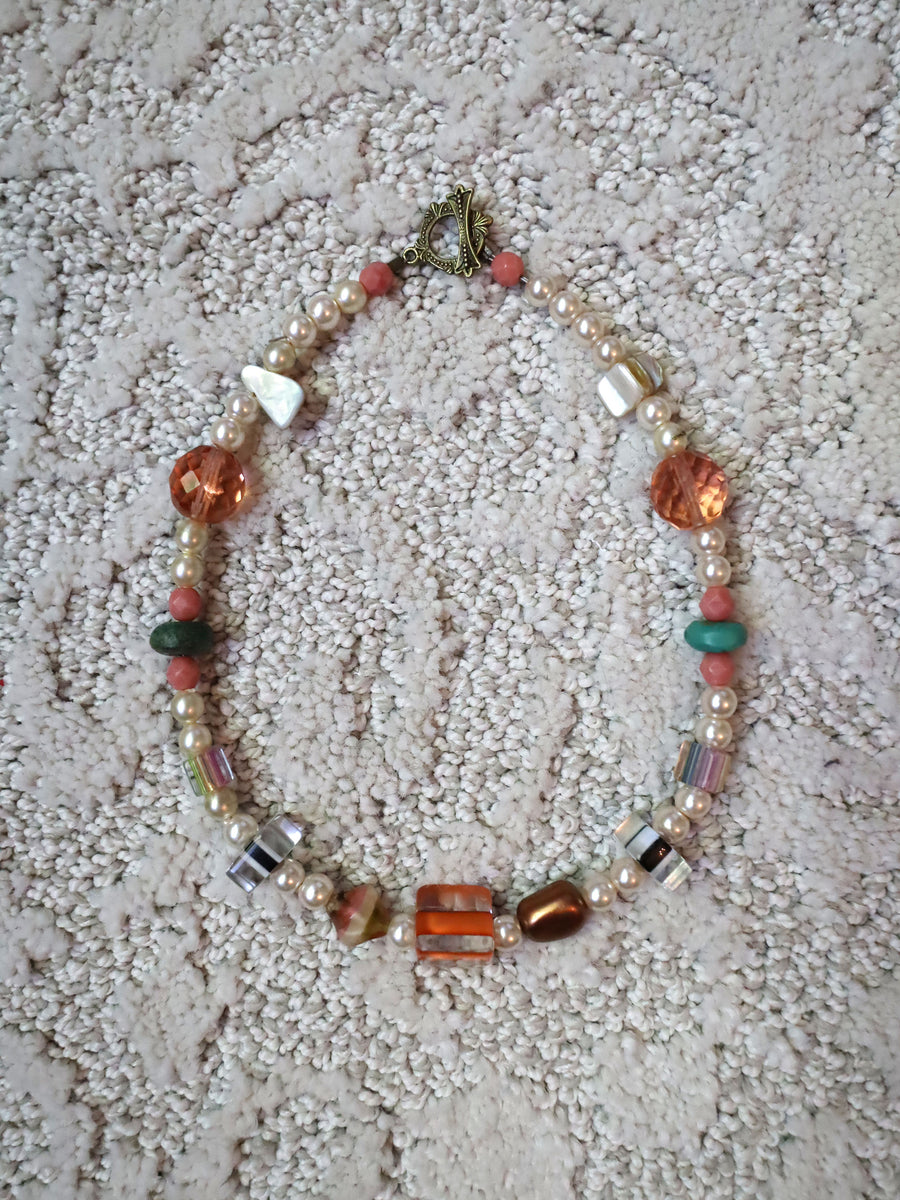 Amber Sun - Recycled Handmade Pearls & Found Beads Necklace