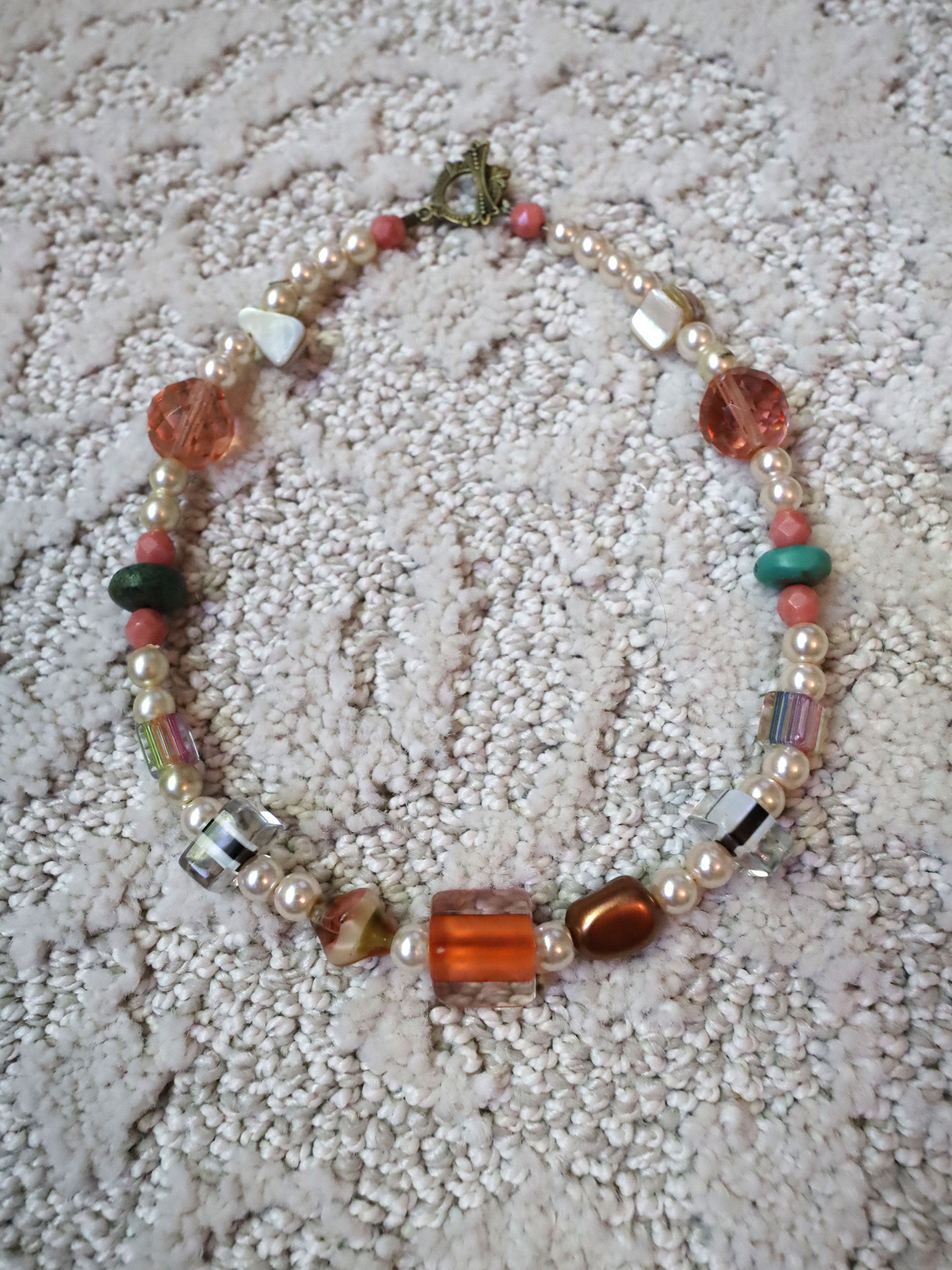 Amber Sun - Recycled Handmade Pearls & Found Beads Necklace
