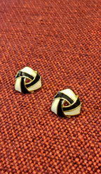 Vintage Black/White/Gold Enamel Cloisonné Knot Earrings