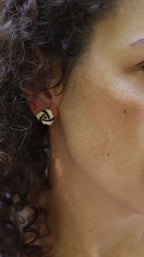 Vintage Black/White/Gold Enamel Cloisonné Knot Earrings