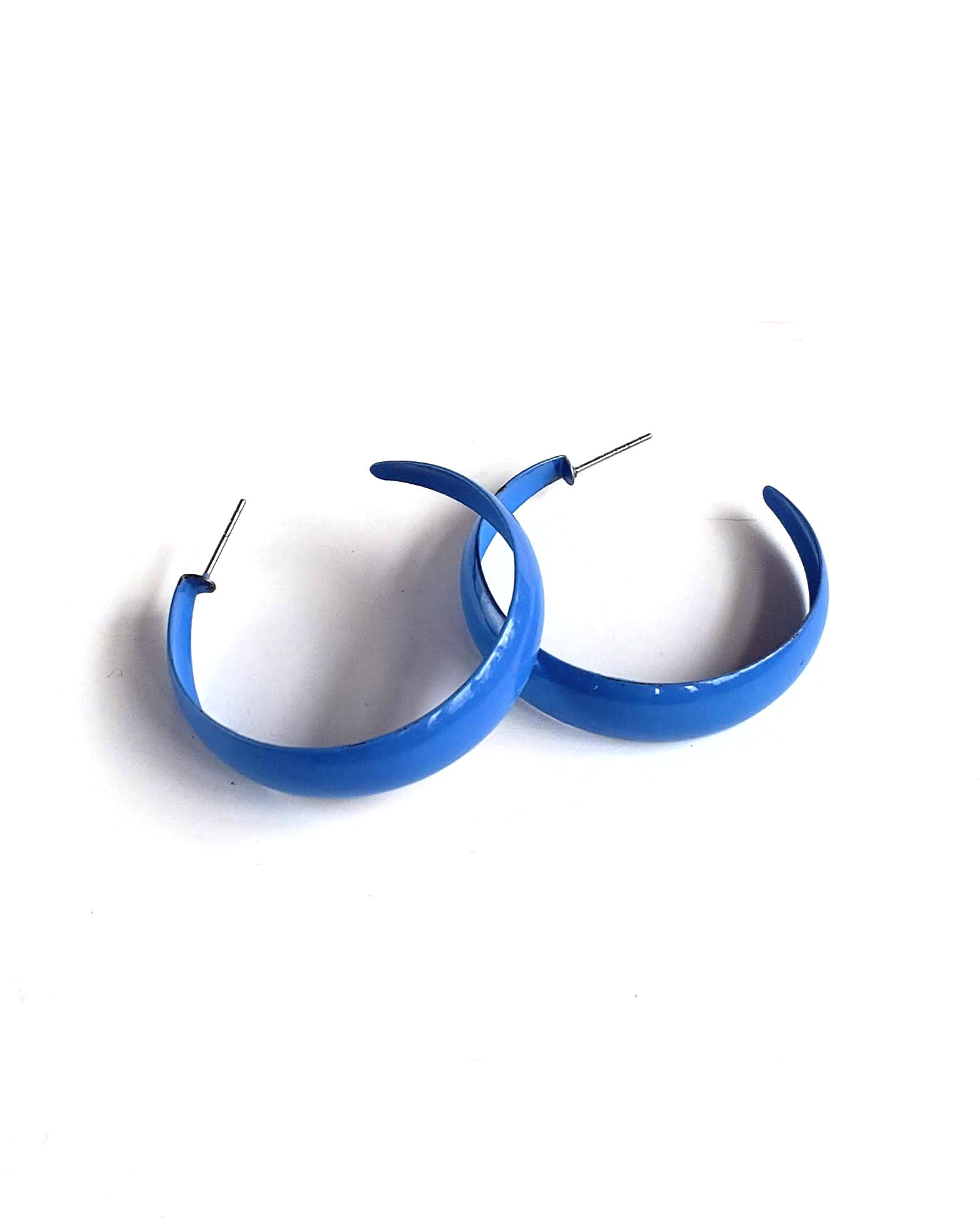 80s Electric Blue Hoop Earrings
