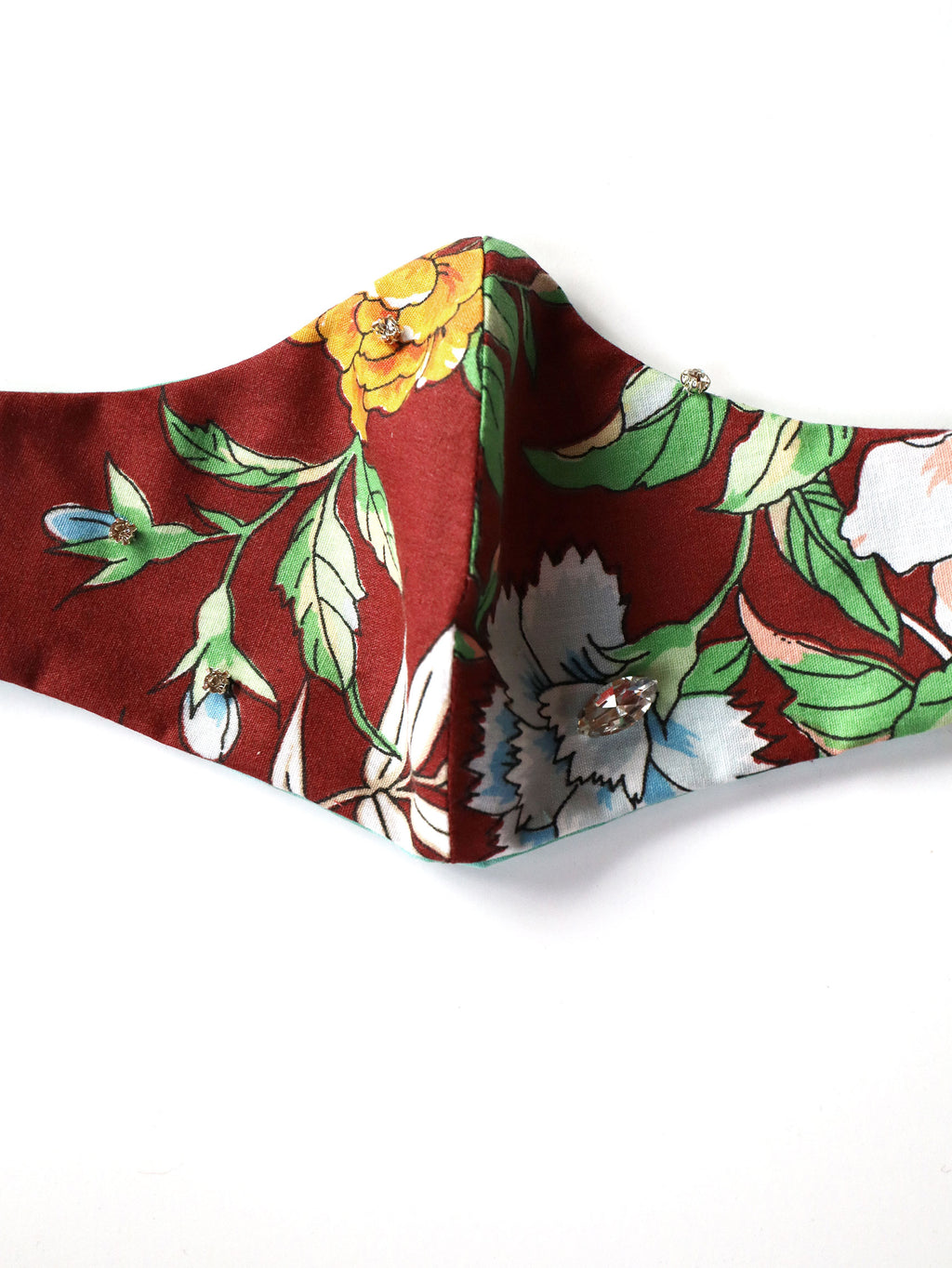 Brown Tropical Print Mask w/Handsewn Gems