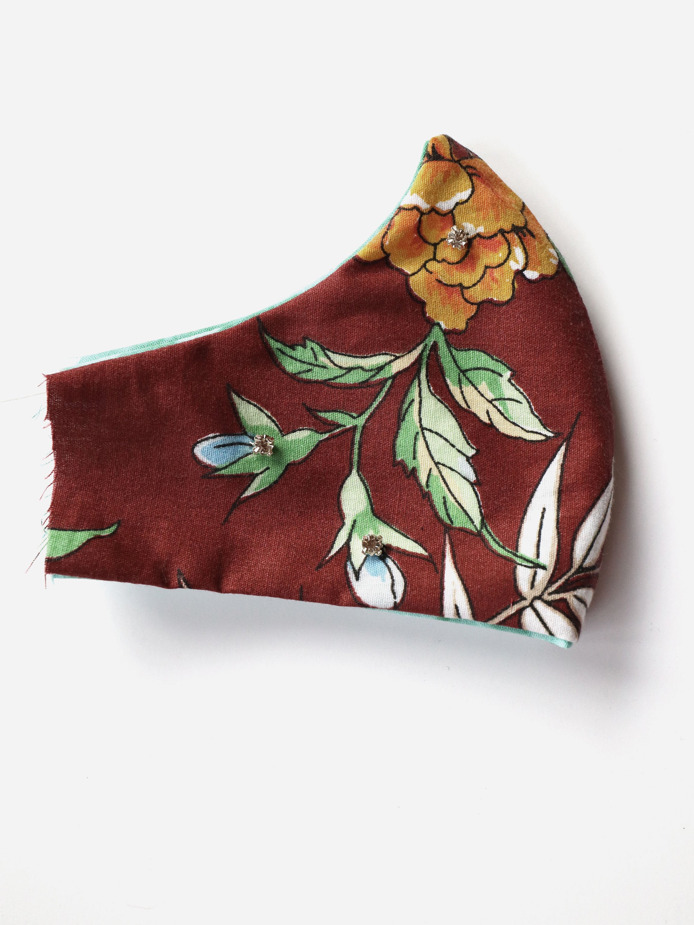 Brown Tropical Print Mask w/Handsewn Gems