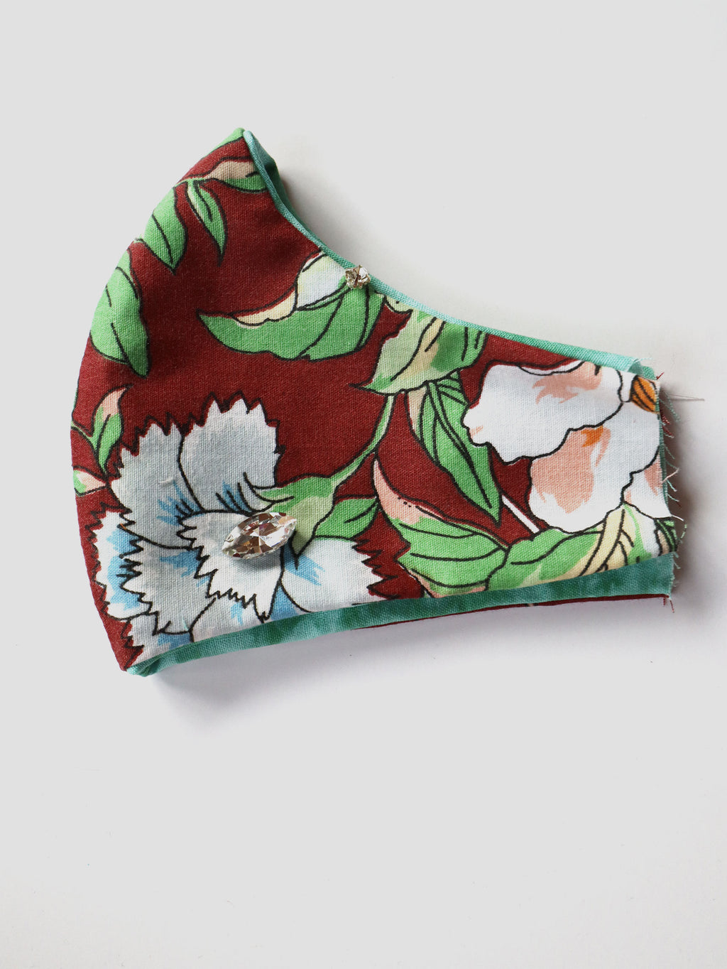 Brown Tropical Print Mask w/Handsewn Gems