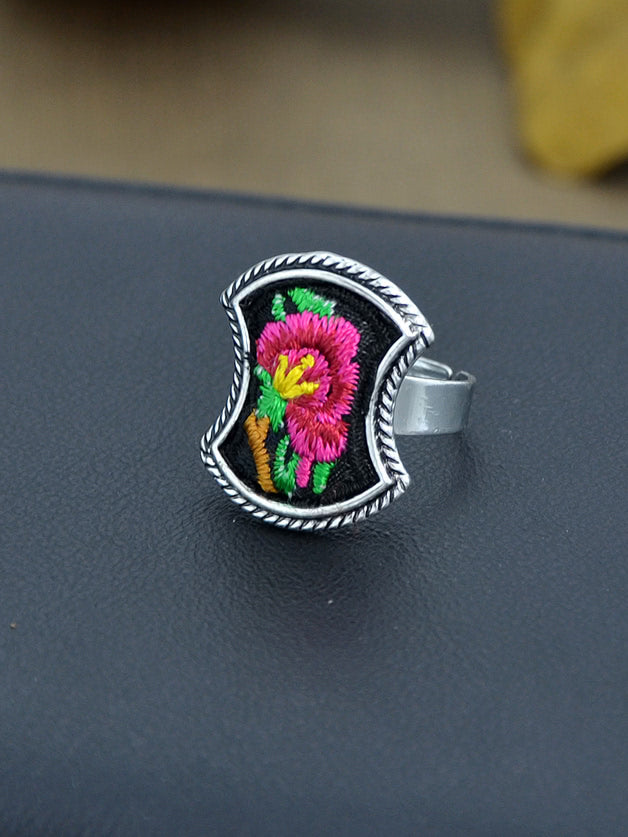 Geometric Shaped Embroidered Ring