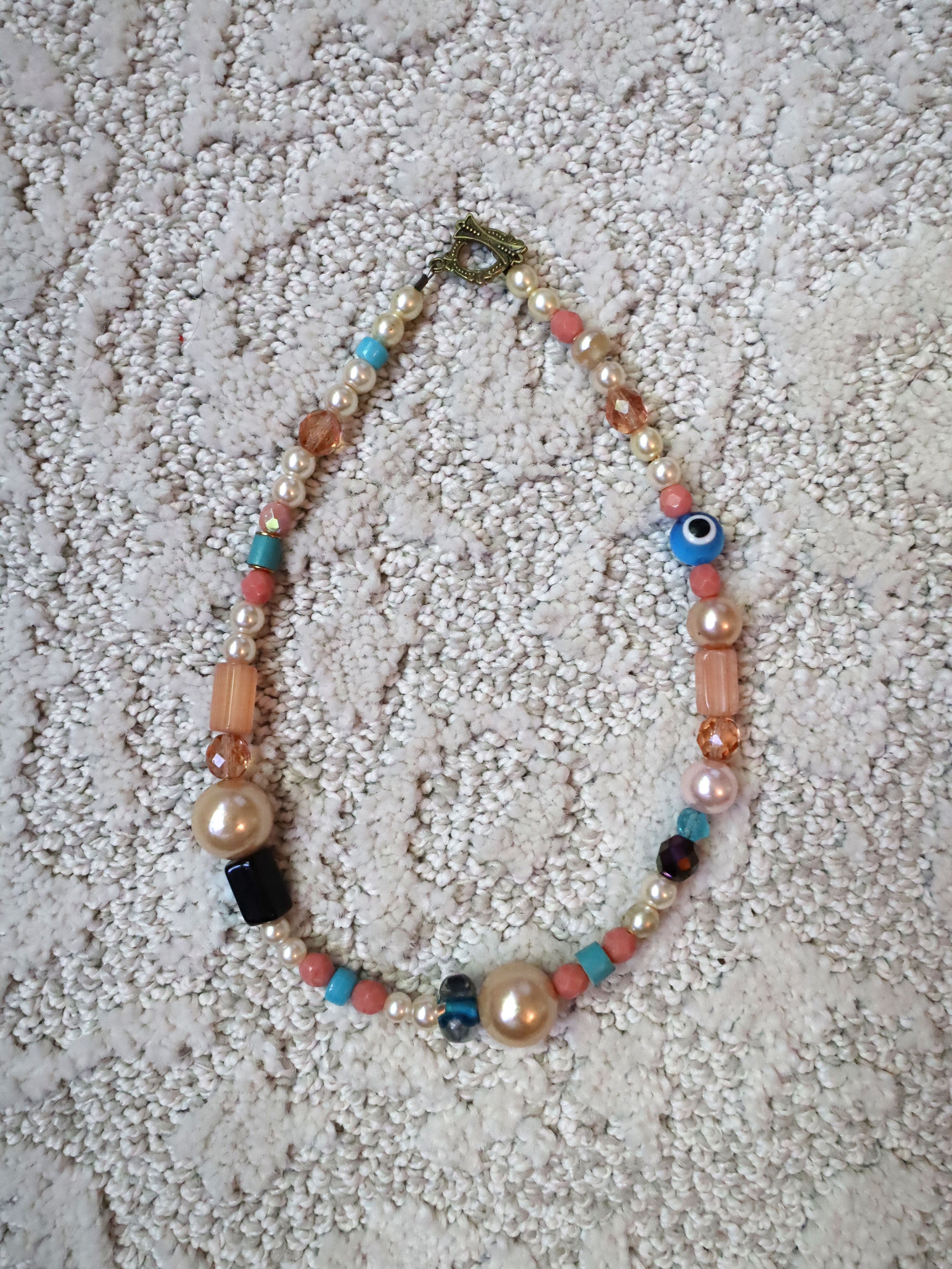 Eye of Blue - Recycled Handmade Pearls & Found Beads Necklace