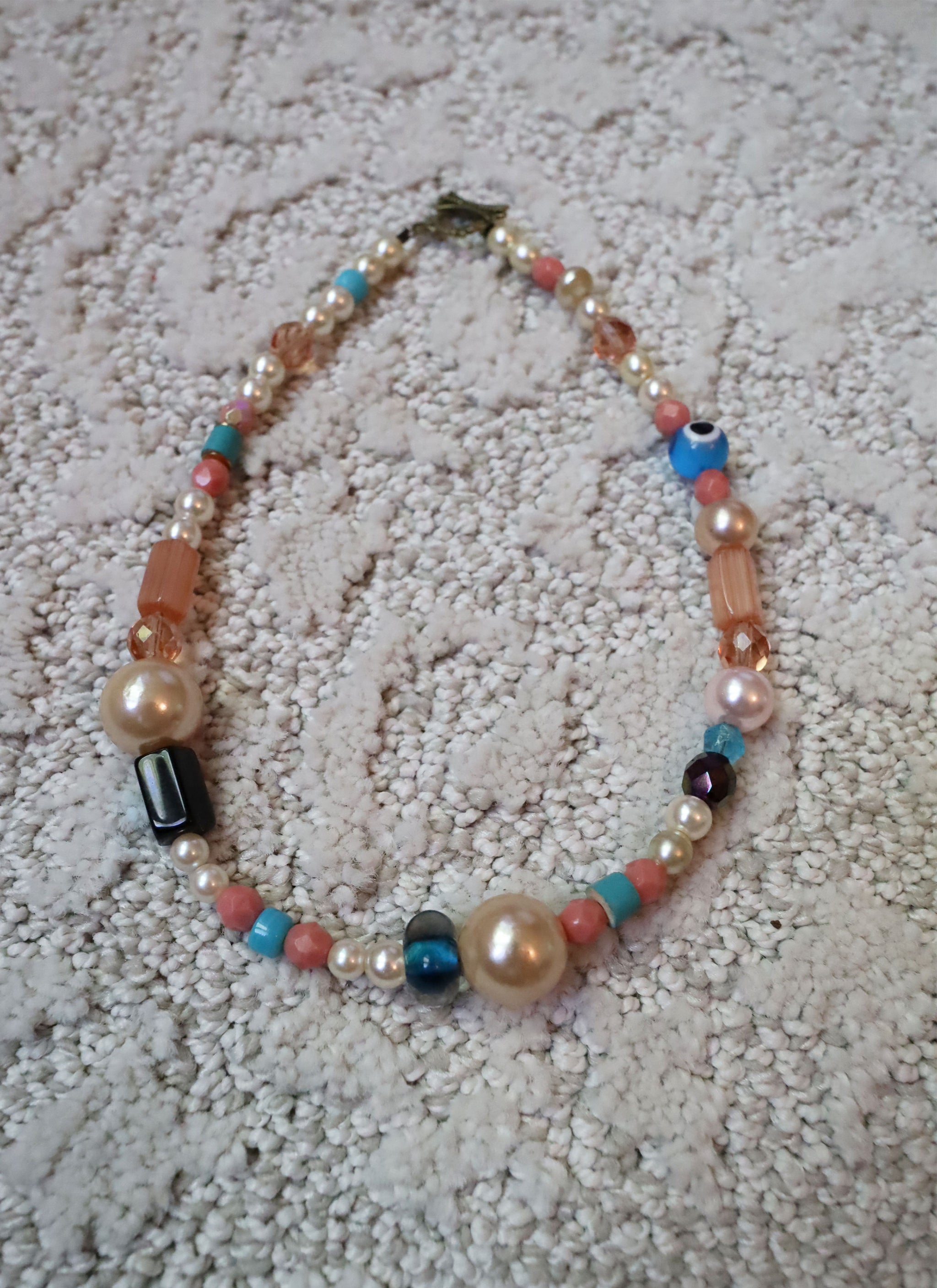 Eye of Blue - Recycled Handmade Pearls & Found Beads Necklace