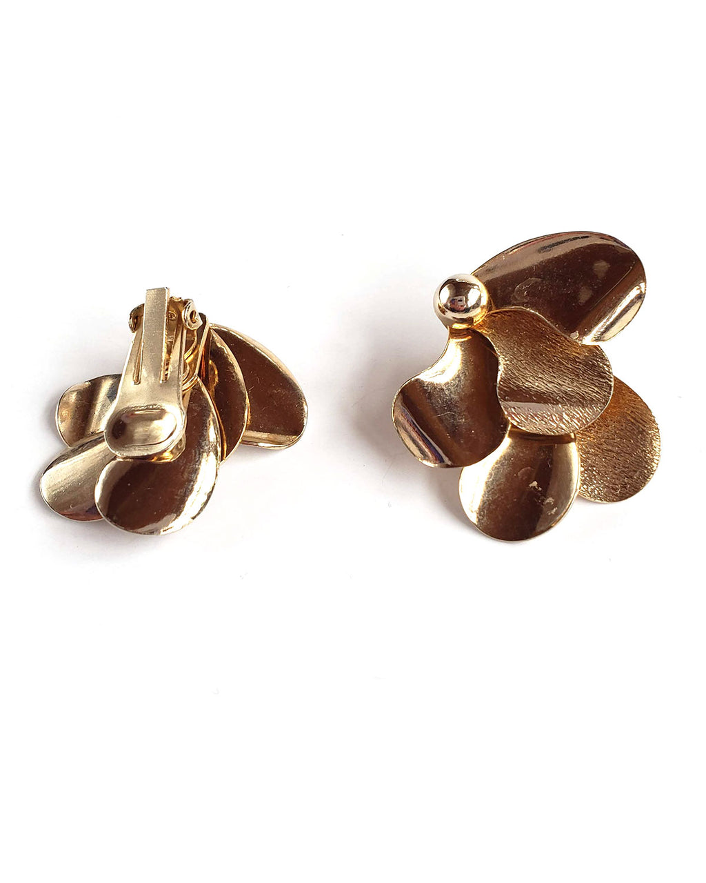 60s Mod Gold Flower Clip-on Earrings