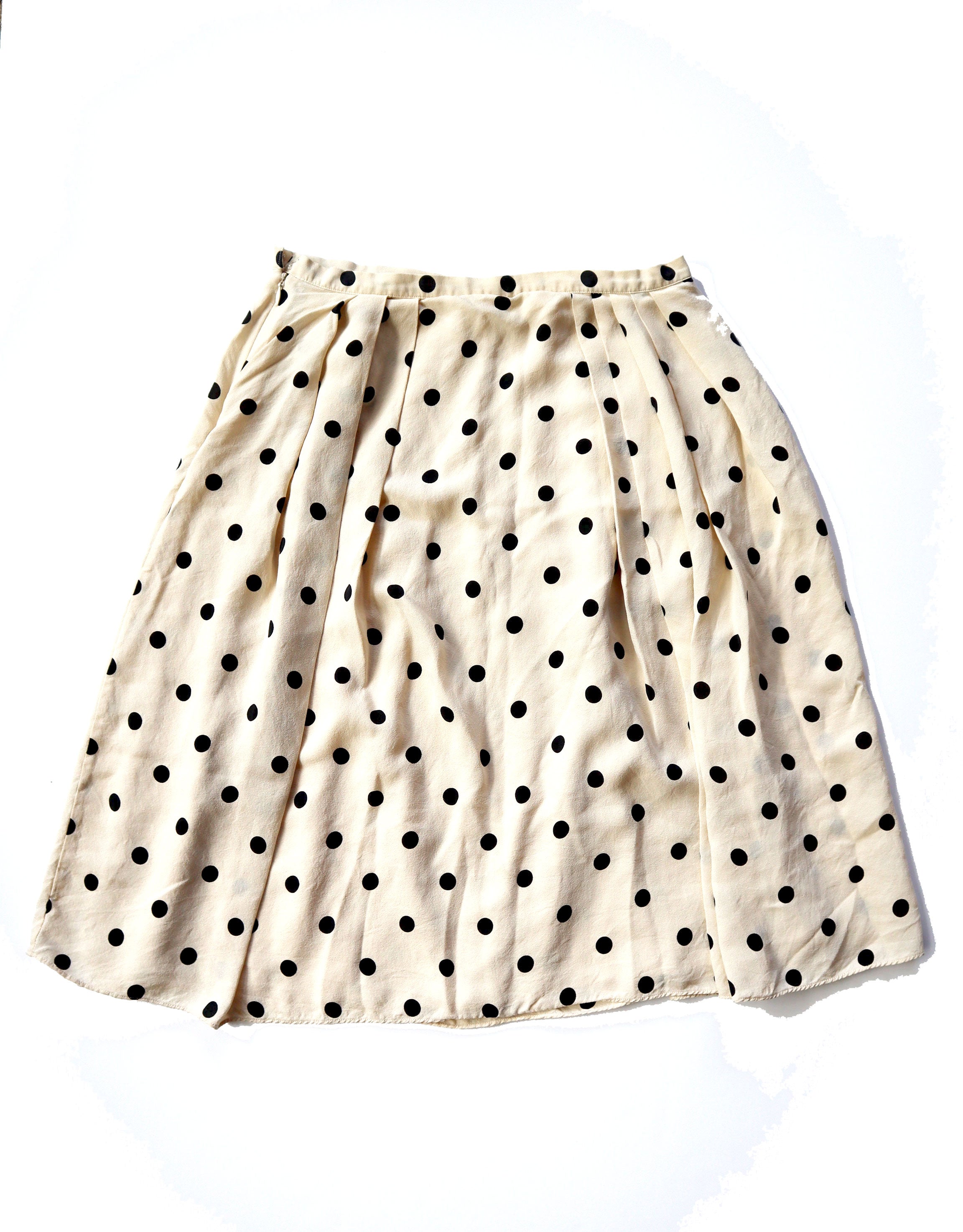 The Limited Silk Gauzy Cream Polka Dot Midi Skirt