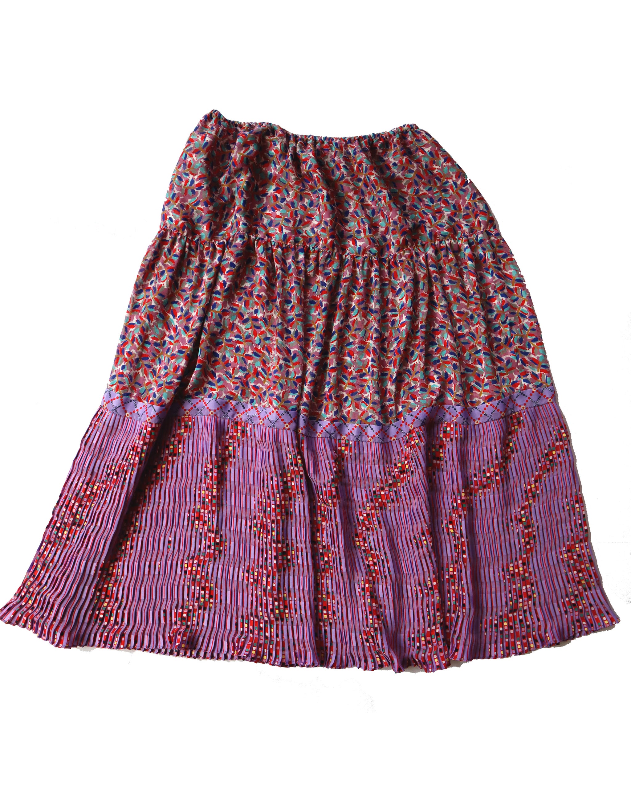 Vintage 90s Pleated & Tiered Bright Printed Skirt
