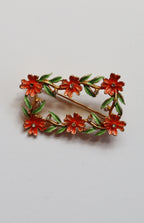 Vintage Jonette Jewelry Peach & Green Floral Frame Pin / Brooch