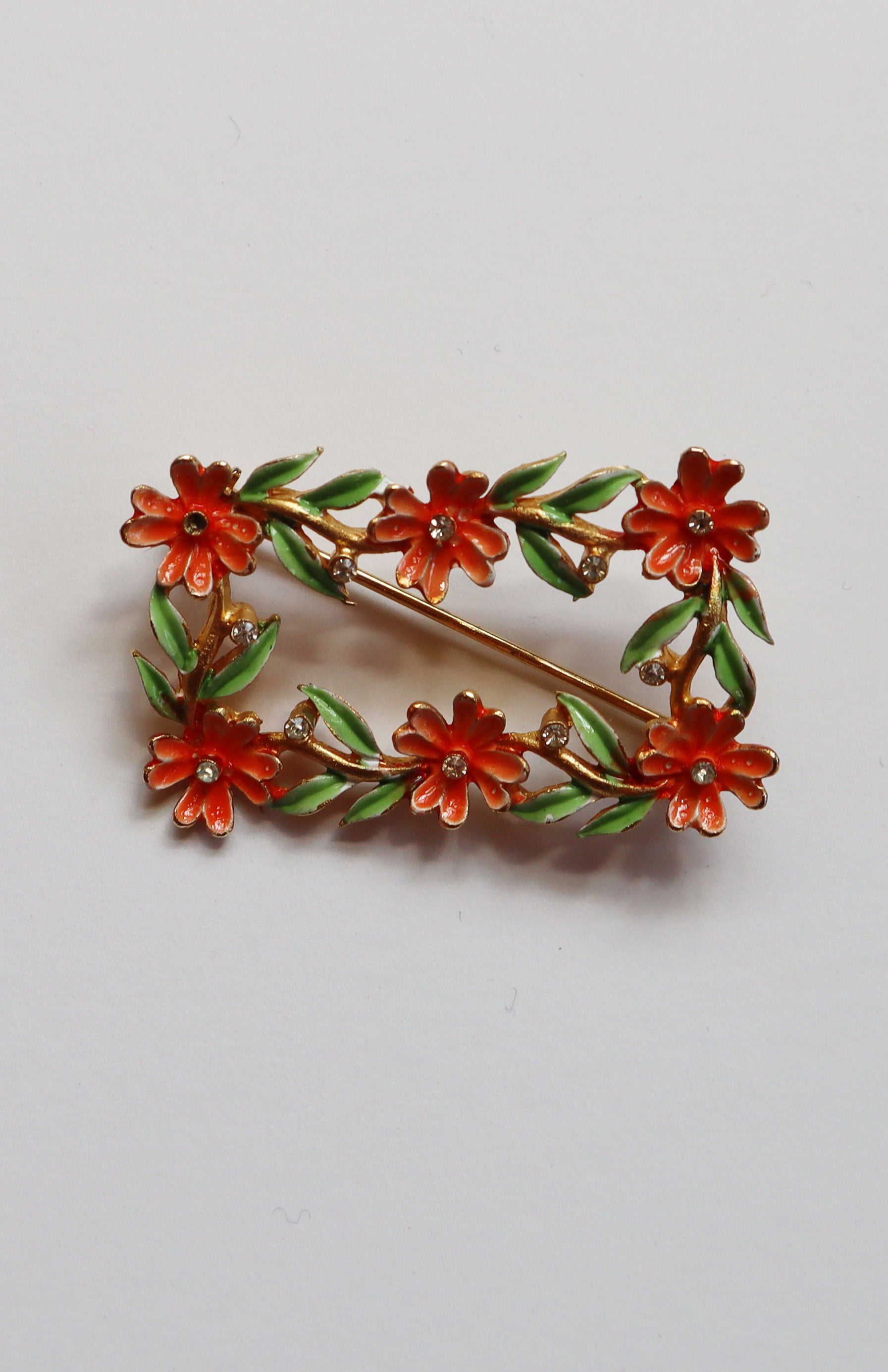 Vintage Jonette Jewelry Peach & Green Floral Frame Pin / Brooch