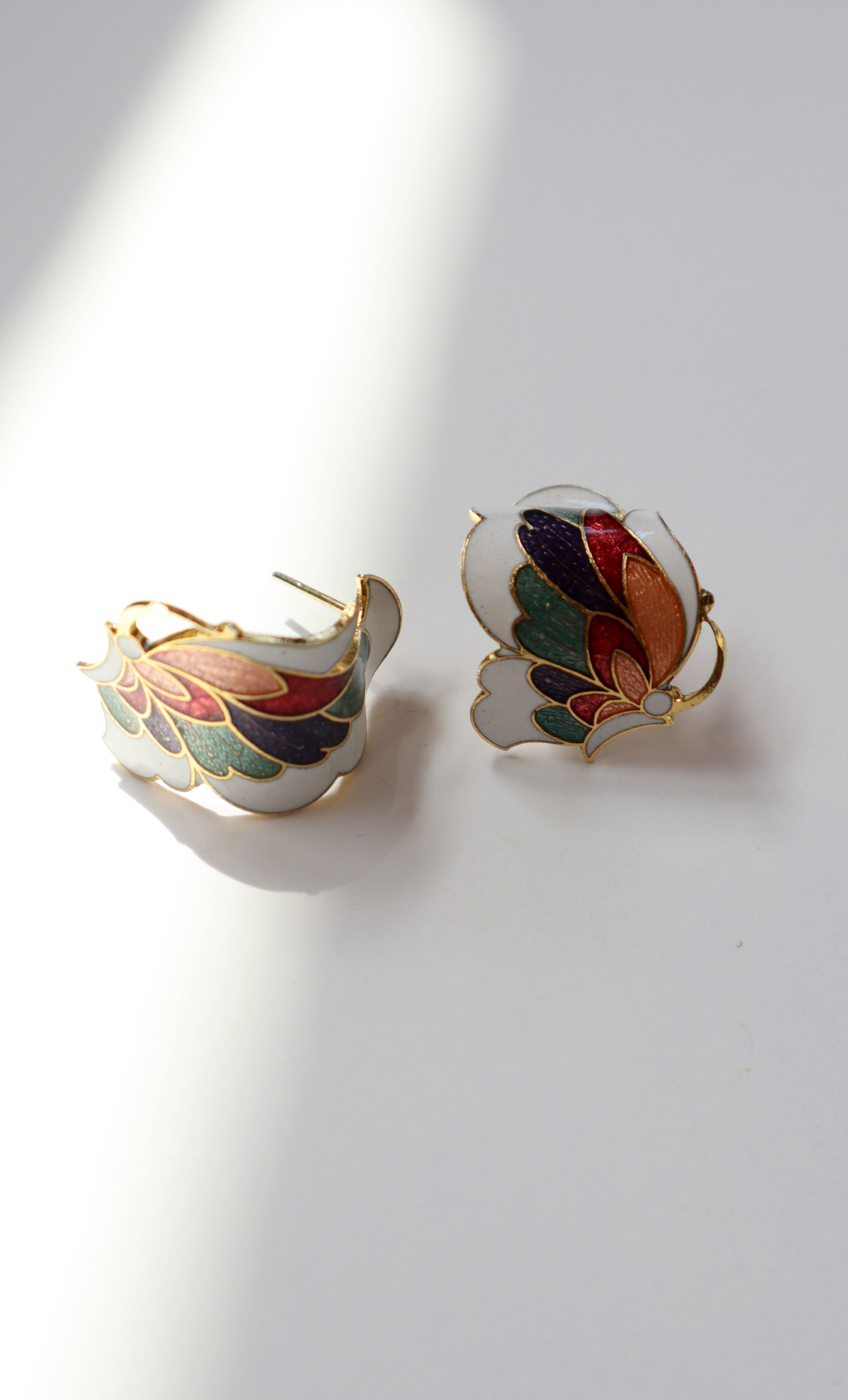 Vintage Bright Floral Cloisonné Enamel Earrings